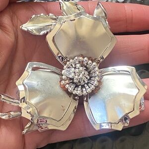Elegant 3” Silver Floral Brooch